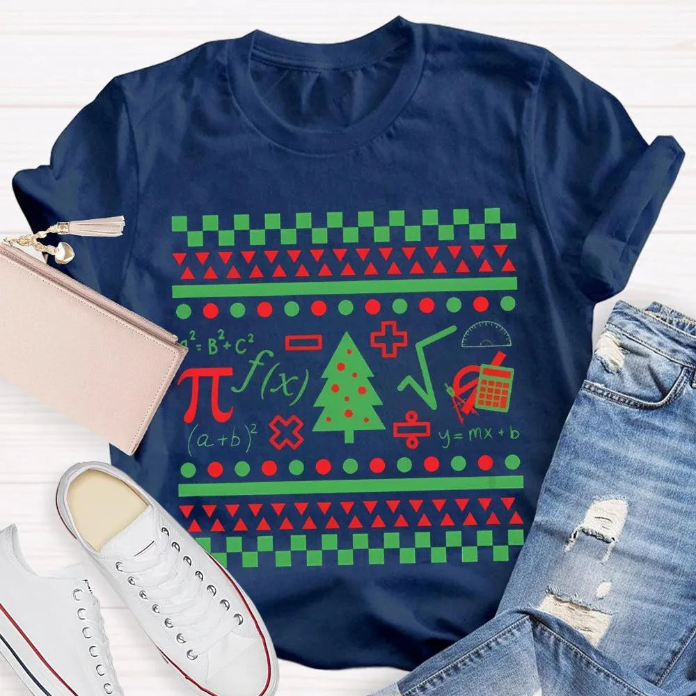 Festive STEM Holiday Teacher Tee, Math Elements Christmas Tree Shirt, Math Equations Xmas Tree Shirt, Science Teacher Christm