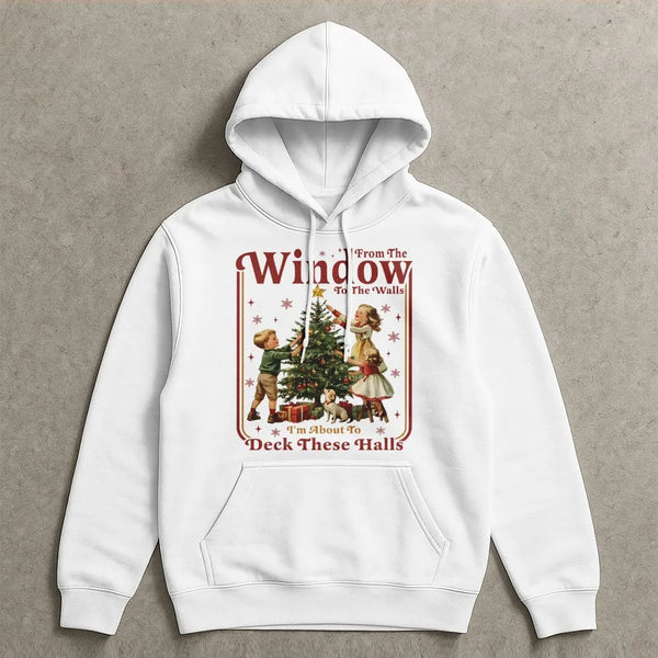 Humorous Christmas Graphic Hoodie, Retro Deck the Halls Hoodie, Vintage Holiday Party Hoodie, Winter Pullover Sweatshirt, Hol