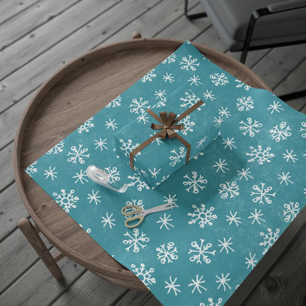 Teal Winter Foliage Gift Wrap, Scandinavian Snowflake Wrapping Paper, Nordic Christmas Wrapping Paper, Holiday Season Gift Wr