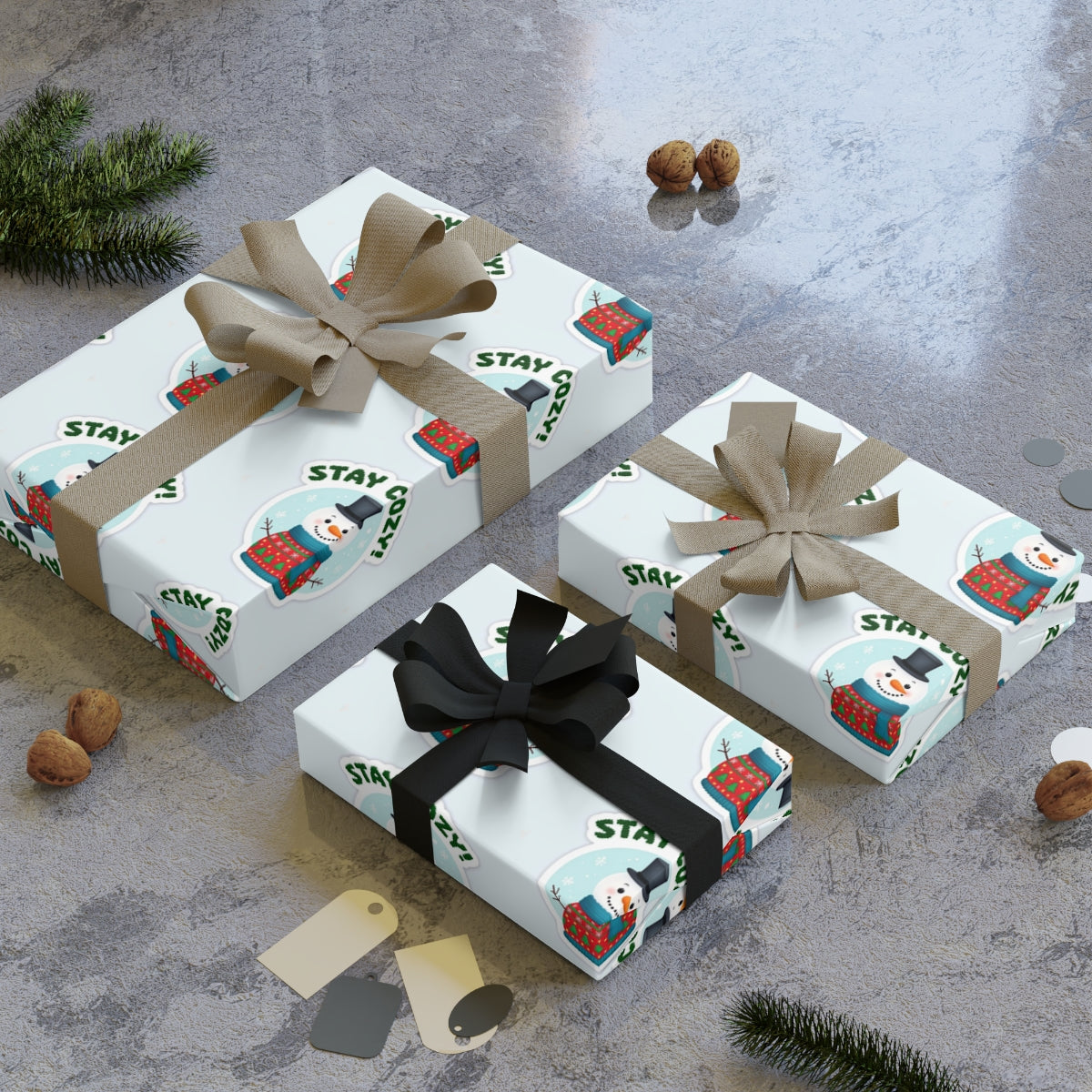 Adorable Snowman Gift Wrap, Stay Comfy Snowman Wrapping Paper, Festive Christmas Wrapping Paper, Winter Holiday Gift Wrap, Ho