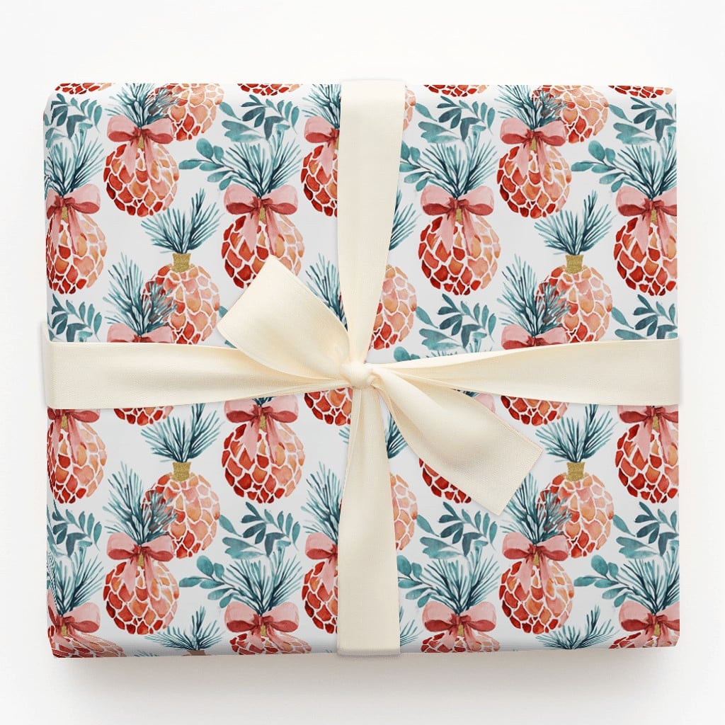 Tropical Holiday Gift Wrap, Christmas Pineapple Wrapping Paper, Watercolor Pineapple Wrapping Paper, Festive Winter Adorable 