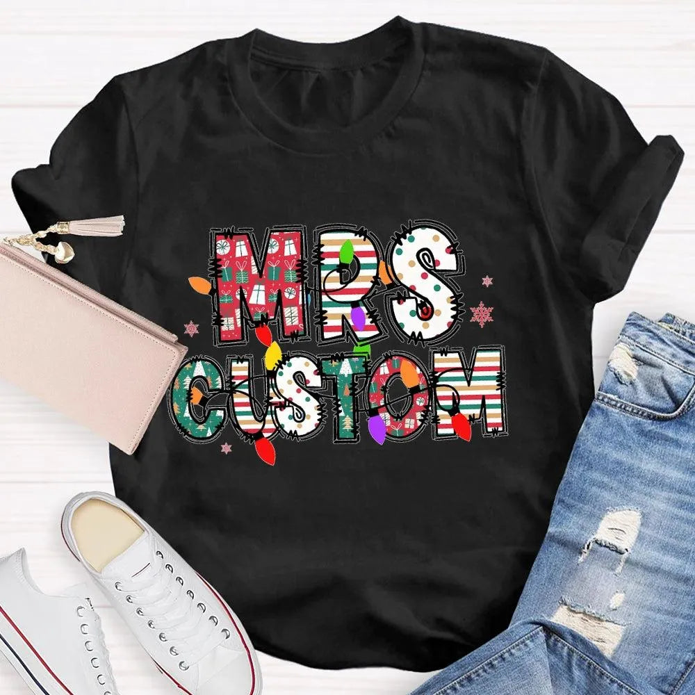 Custom Family Holiday Shirt, Personalized Christmas Lights Name T-Shirt, Adorable Festive Graphic Tee, Matching Christmas Cre