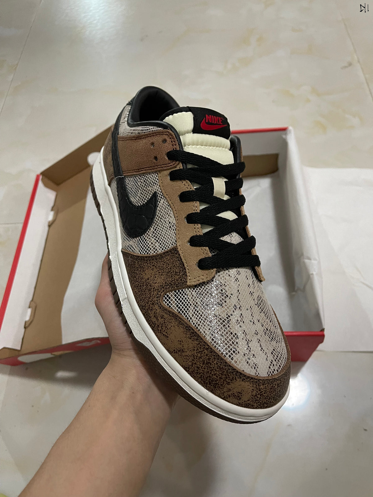 Low Top Sneakers, White Brown Colorway, Snake Pattern, Lace Up Design, Casual Gift for Sneaker Fans