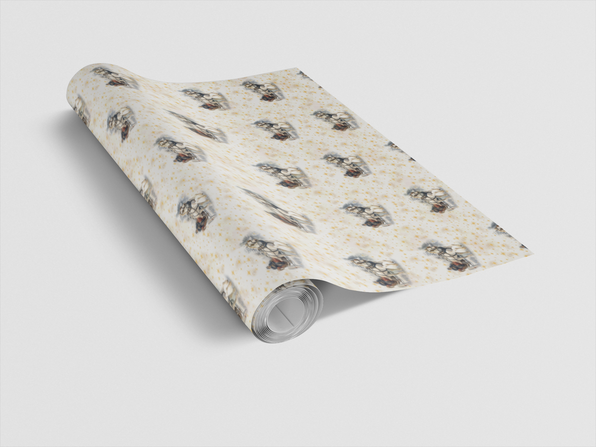 Winter Horse Christmas Gift Wrap, Vintage Sleigh Ride Wrapping Paper, Retro Snowy Sleigh Present Wrap, Nostalgic Holiday Gift