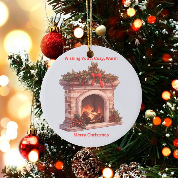 Holiday Hearth Tree Ornament, Comfy Christmas Fireplace Ornament, Ceramic Christmas Ornament, Winter Home Decor Present for F