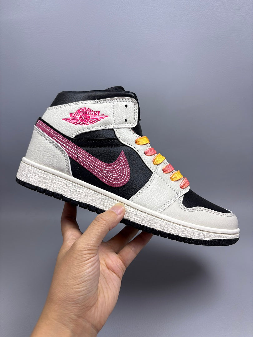 High Top Sneakers, Black Pink Colorway, Lace Up Design, Casual Gift for Sneaker Fans