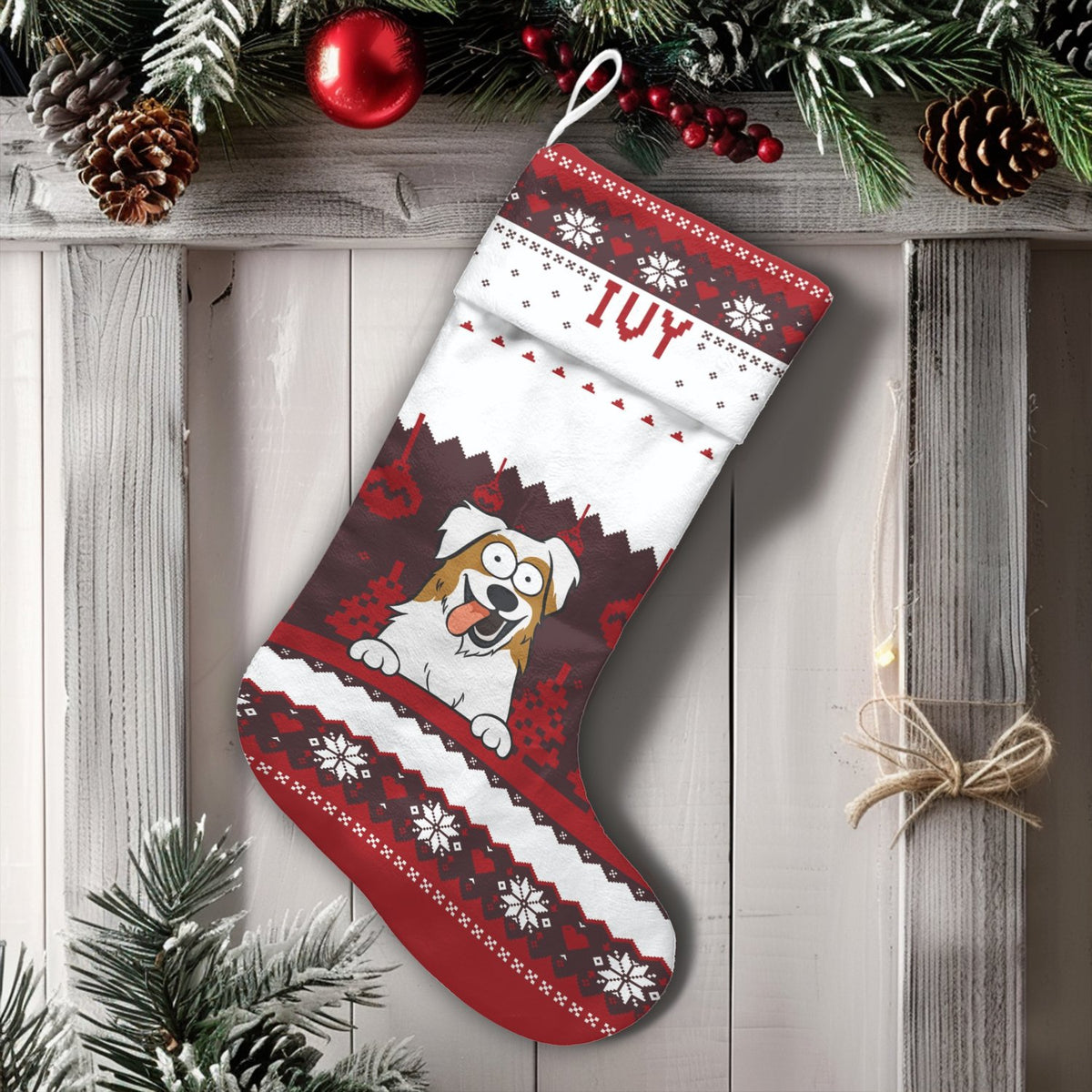Custom Dog Name Holiday Stocking, Personalized Australian Shepherd Christmas Stocking, Aussie Pet Xmas Stocking, Dog Lover Ho