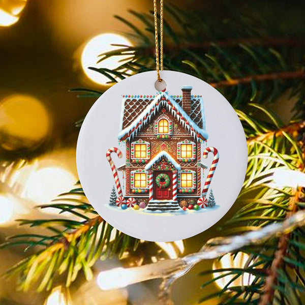 Candy Cane Holiday Keepsake, Gingerbread House Christmas Ornament, Ceramic Tree Decoration, Festive Sweet Treats Christmas Pr