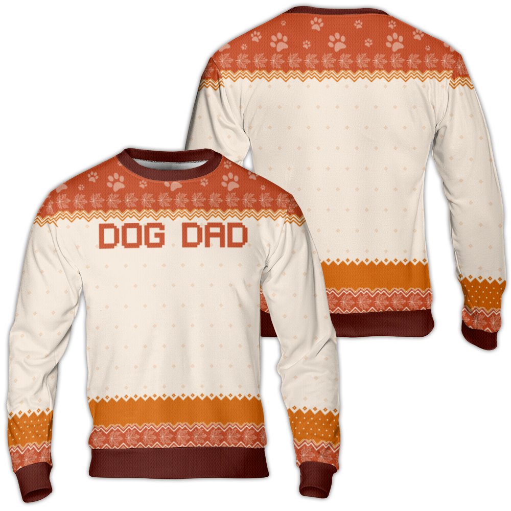 Autumn Paw Print Ugly Sweater, Dog Dad Ugly Christmas Sweater, Dog Lover Crewneck Sweatshirt, Adorable Puppy Pet Owner Holida