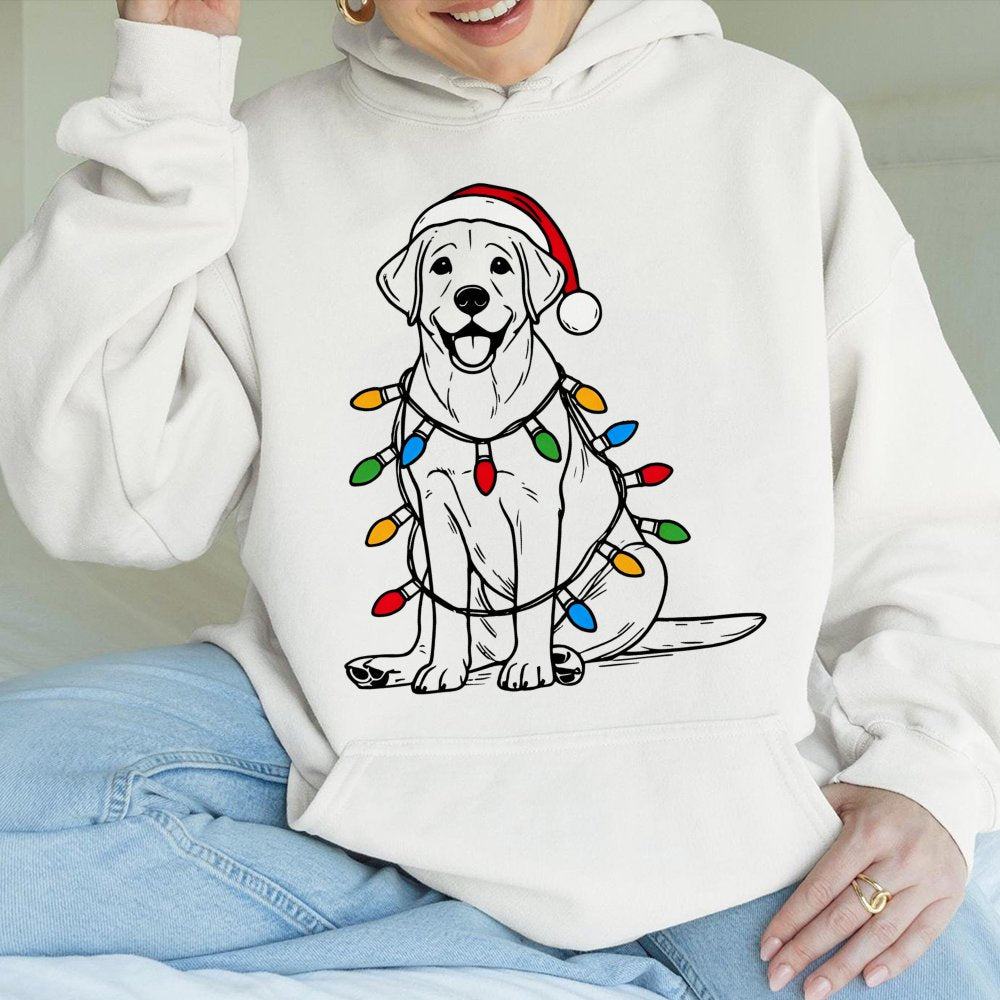 Santa Hat Lab Dog Sweatshirt, Labrador Christmas Hoodie, Adorable Xmas Dog Graphic Hoodie, Festive Holiday Pullover Hoodie, D