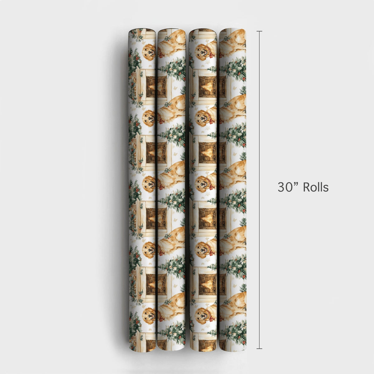 Dog Holiday Gift Wrap, Golden Retriever Christmas Wrapping Paper, Fireplace Dog Wrapping Paper, Adorable Puppy Gift Wrap, Pet