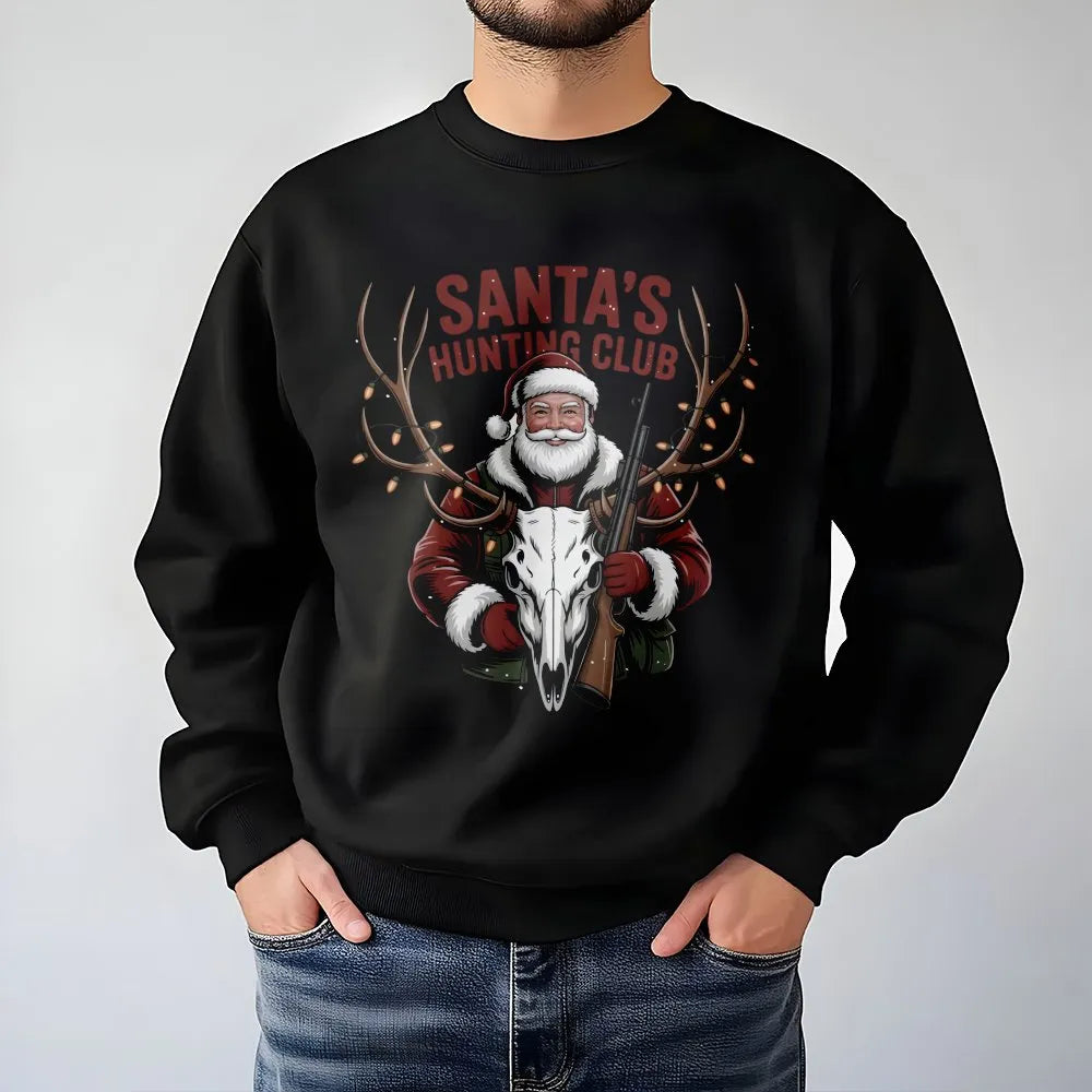 Humorous Christmas Deer Hunter Sweatshirt, Santa's Hunting Club Sweatshirt, Outdoor Holiday Graphic Crewneck
