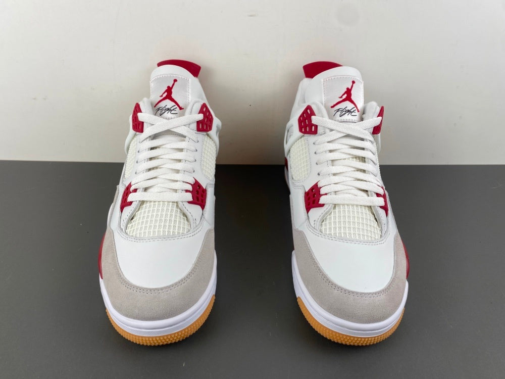 Retro Low Top Sneakers, White Red Gray Colorway, Suede Footwear, Lace Up Design, Casual Gift for Sneaker Fans