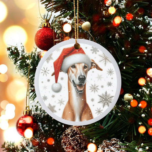 Festive Santa Hat Dog Ornament, Greyhound Christmas Ornament, Adorable Whippet Puppy Ceramic Ornament, Xmas Tree Decor, Prese