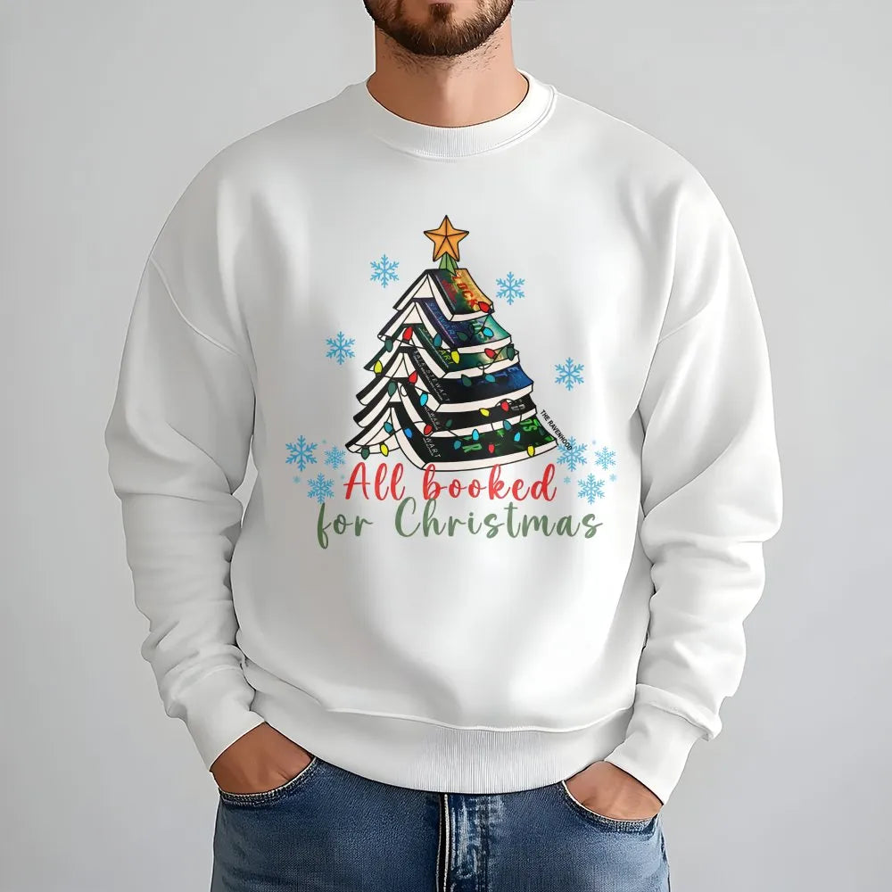 Book Tree Christmas Sweatshirt, All Booked for Christmas Sweatshirt, Holiday Reader Crewneck Sweatshirt, Bookish Bookworm Pul