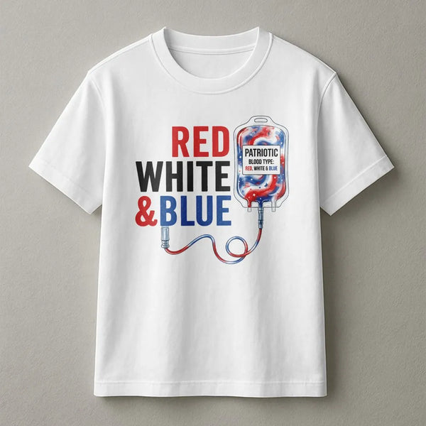 4th of July Nurse Shirt | Patriotic Blood Type IV Bag Graphic | Soft Cotton Tee | Gift for Phlebotomist or RN