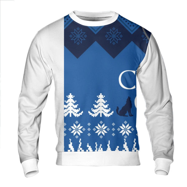 Nordic Winter Pattern Wildlife Crewneck, Howling Wolf Ugly Christmas Sweatshirt, Forest Animal Holiday Sweater, Nature Lover 
