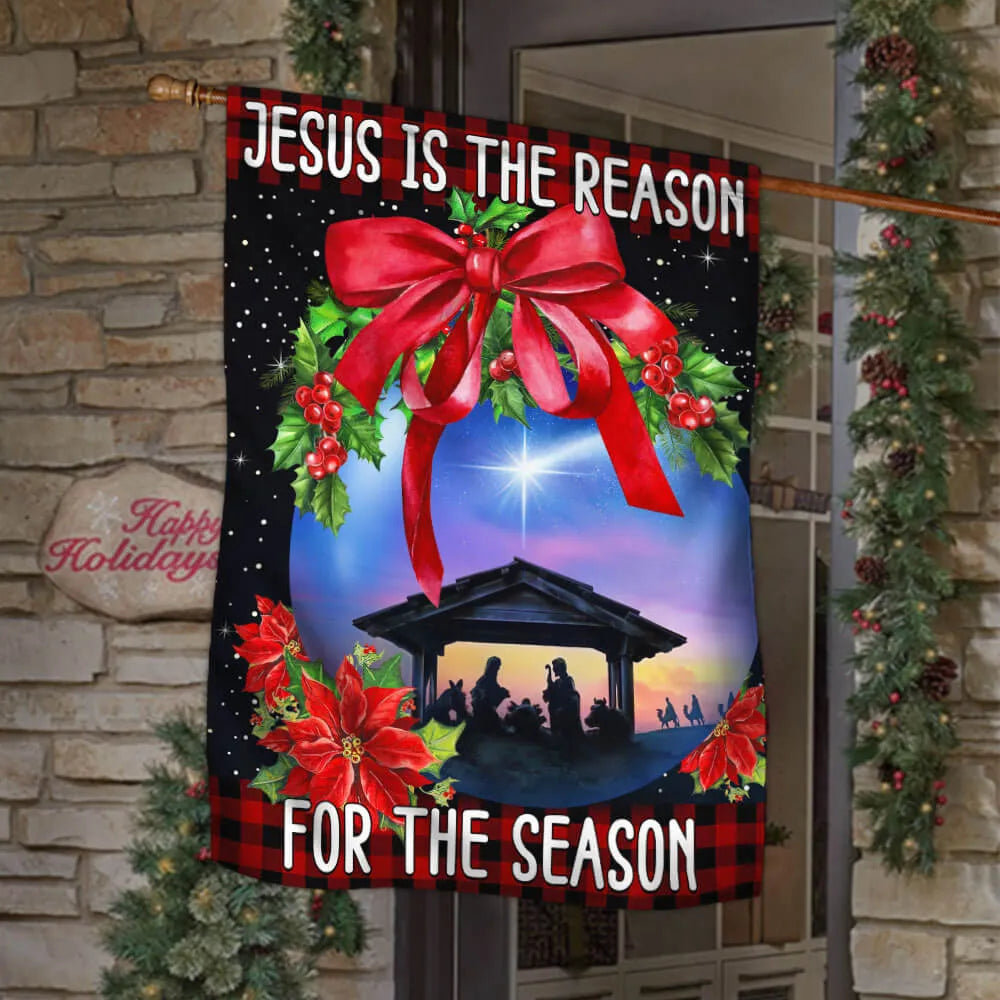 Holy Family Nativity Yard Flag, Jesus Is the Reason for the Season Garden Flag, Christian Christmas Lawn Flag, Religious Holi