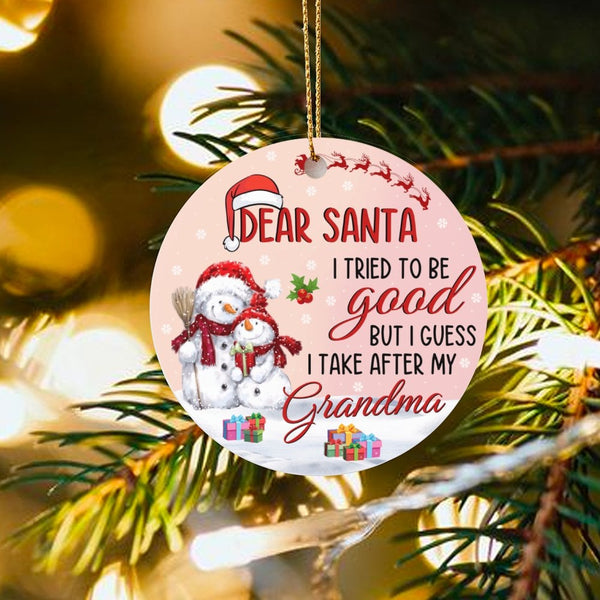 Humorous Snowman Christmas Ornament, Dear Santa I Tried to Be Good Grandma Ornament, Grandma Holiday Tree Ornament, Adorable 