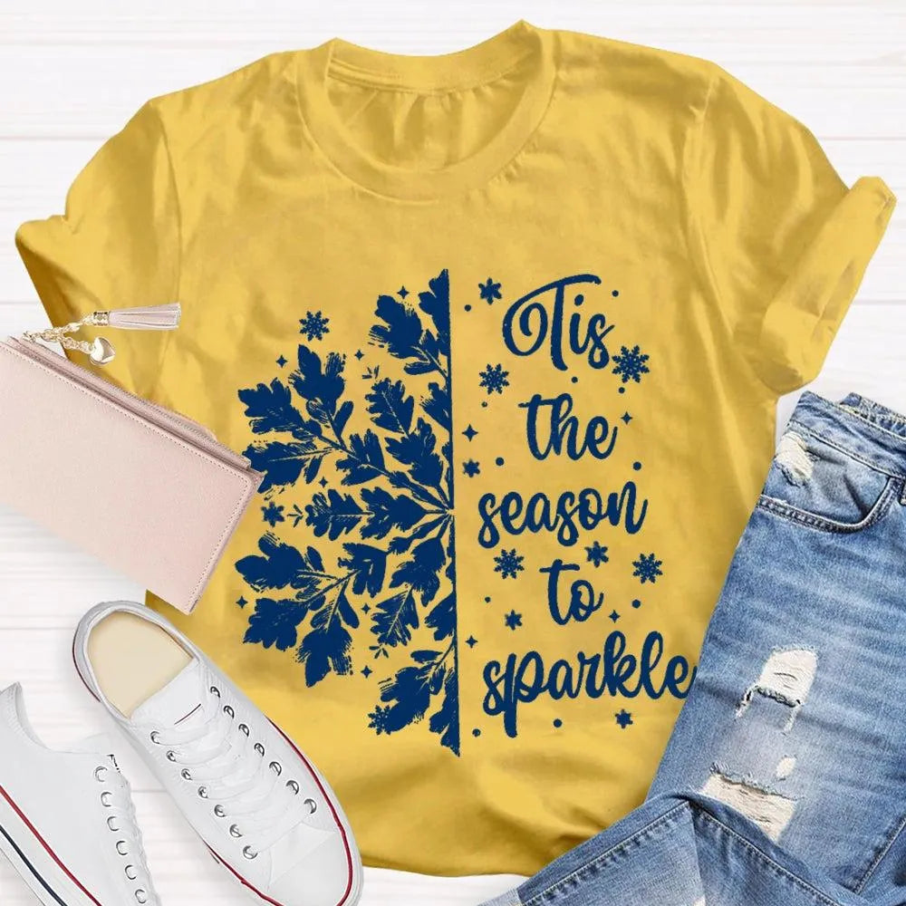 Festive Holiday Graphic Shirt, Tis the Season to Sparkle Snowflake T-Shirt, Winter Sparkle Christmas Tee, Womens Seasonal Hol