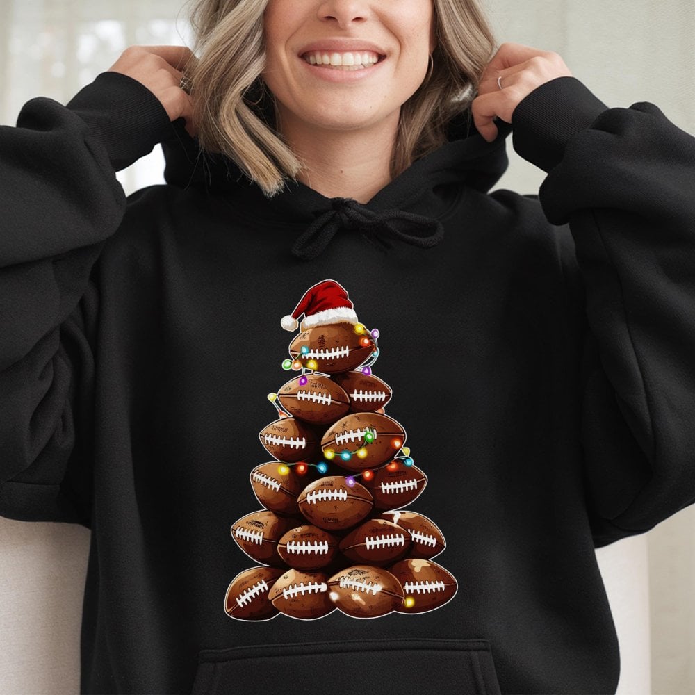 Festive Football Hoodie, Football Christmas Tree Hoodie, Holiday Sports Hoodie, Christmas Game Day Sweatshirt, Football Mom P