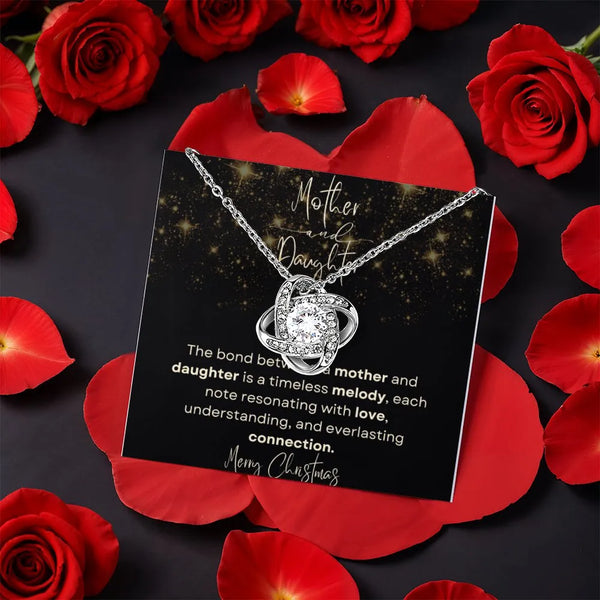 Sparkling CZ Mom Pendant, Mother and Daughter Love Knot Necklace, Gold Finish Family Jewelry, Meaningful Christmas Holiday Pr