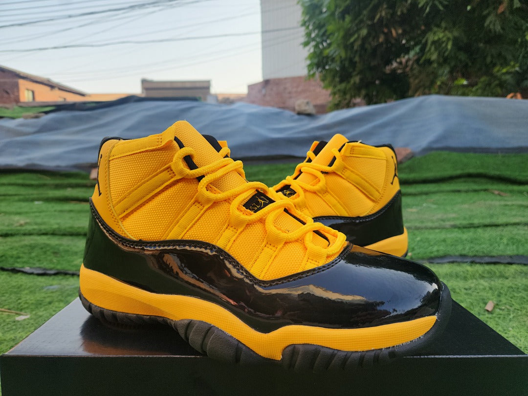 High Top Sneakers, Black Yellow Orange Colorway, Lace Up Design, Casual Gift for Sneaker Fans