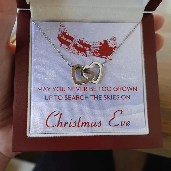 Holiday Sentiment Heart Jewelry, Christmas Eve Interlocking Hearts Necklace, Surgical Steel Pendant, Romantic Christmas Prese
