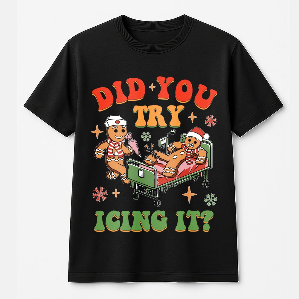 Humorous Medical Pun Holiday Shirt, Gingerbread Nurse Christmas T-Shirt, ICU Healthcare Worker Tee, Hospital Xmas Graphic Tee