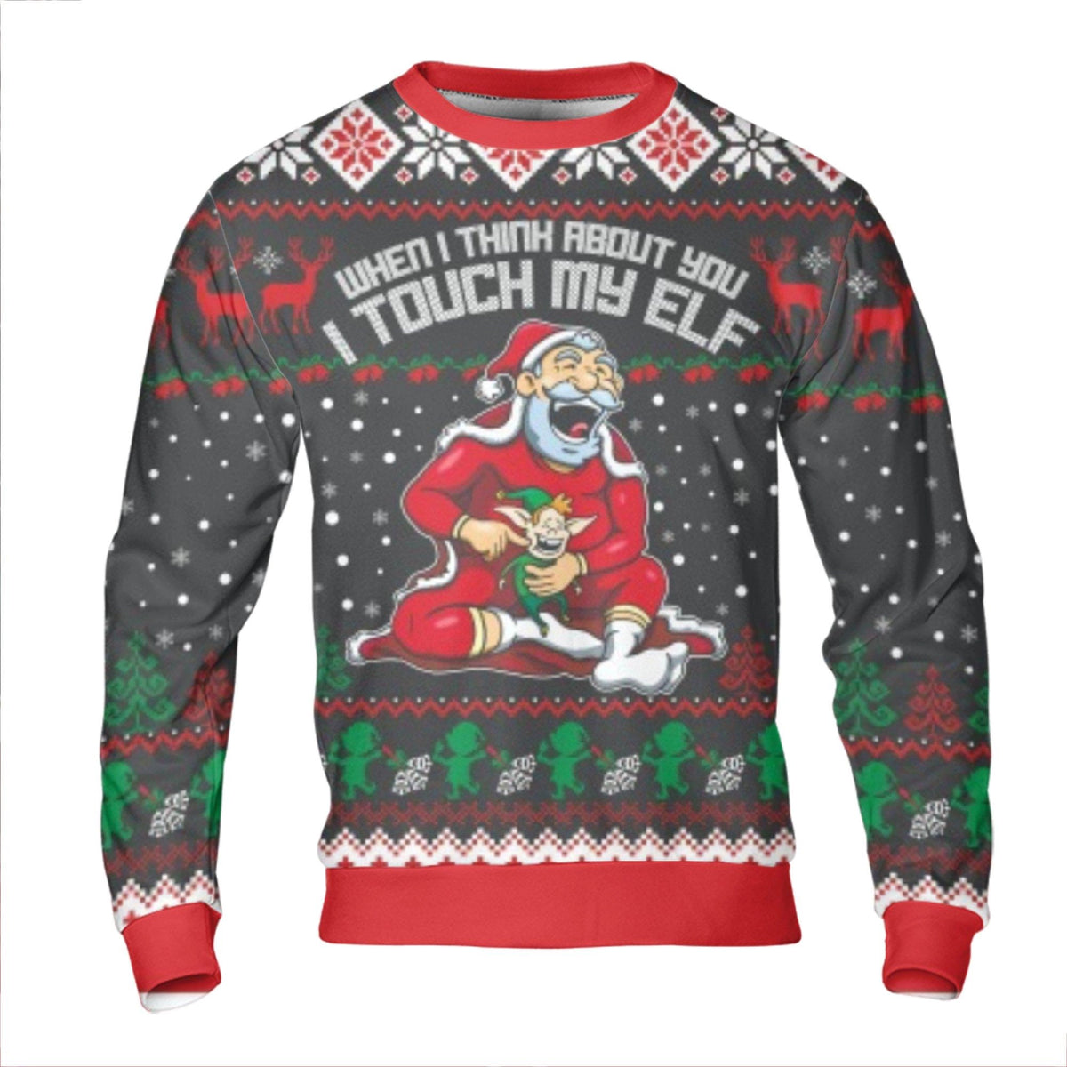 Adult Humor Holiday Sweater, Humorous Touch My Elf Christmas Sweatshirt, Rude Novelty Xmas Crewneck, Naughty Santa Party Pull