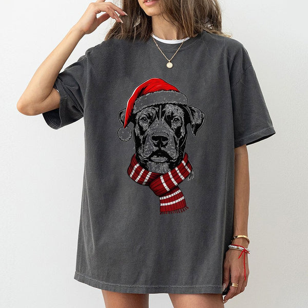 Adorable Holiday Dog Shirt, Santa Hat Christmas Dog T-Shirt, Festive Dog Lover Tee, Winter Puppy Graphic T-Shirt, Christmas P