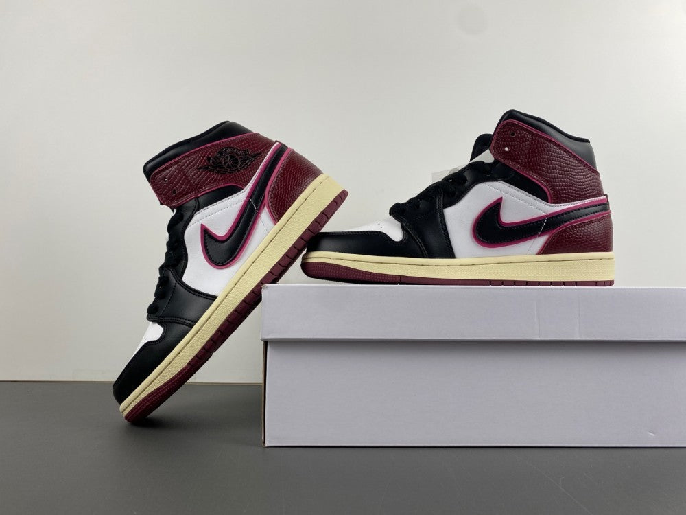 Mid Top Sneakers, Burgundy White Black Colorway, Lace Up Design, Casual Gift for Sneaker Fans