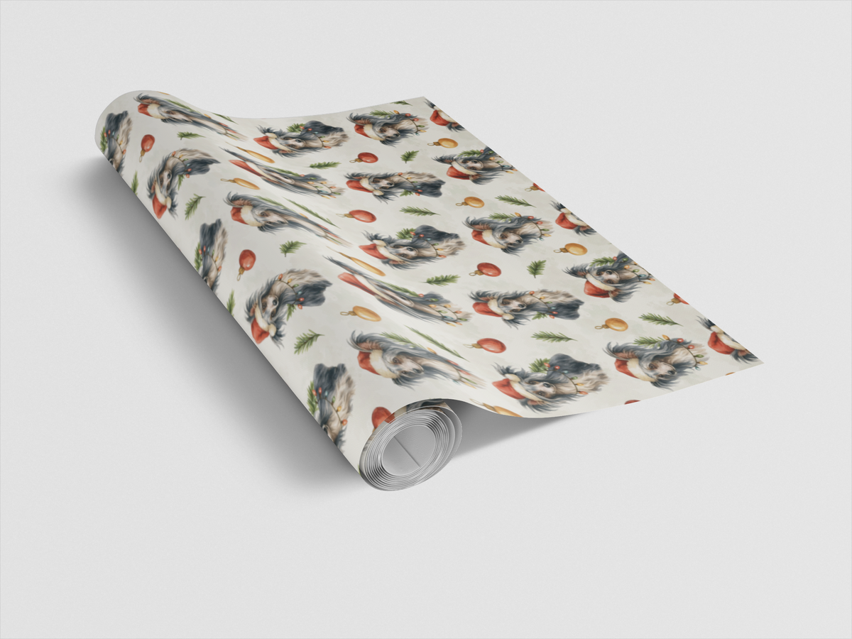 Santa Dog Gift Wrap, Chinese Crested Christmas Wrapping Paper, Chinese Crested Holiday Wrapping Paper, Dog Lover Xmas Present