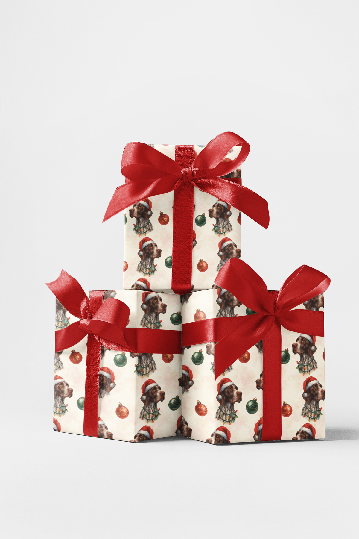 Festive Hunting Dog Gift Wrap, Pointer Dog Christmas Wrapping Paper, Santa Hat Pet Holiday Gift Wrap, Dog Lover Christmas Pre