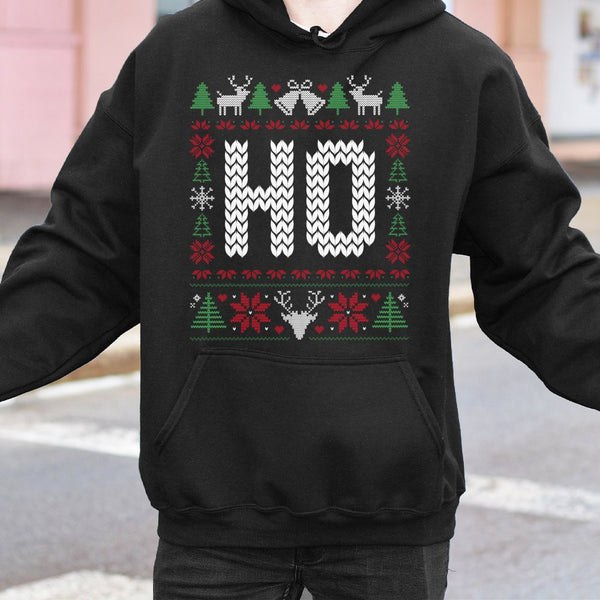 Humorous Holiday Graphic Hoodie, Ho Ho Ho Ugly Christmas Hoodie, Xmas Party Matching Couples Hoodie, Winter Season Hooded Swe