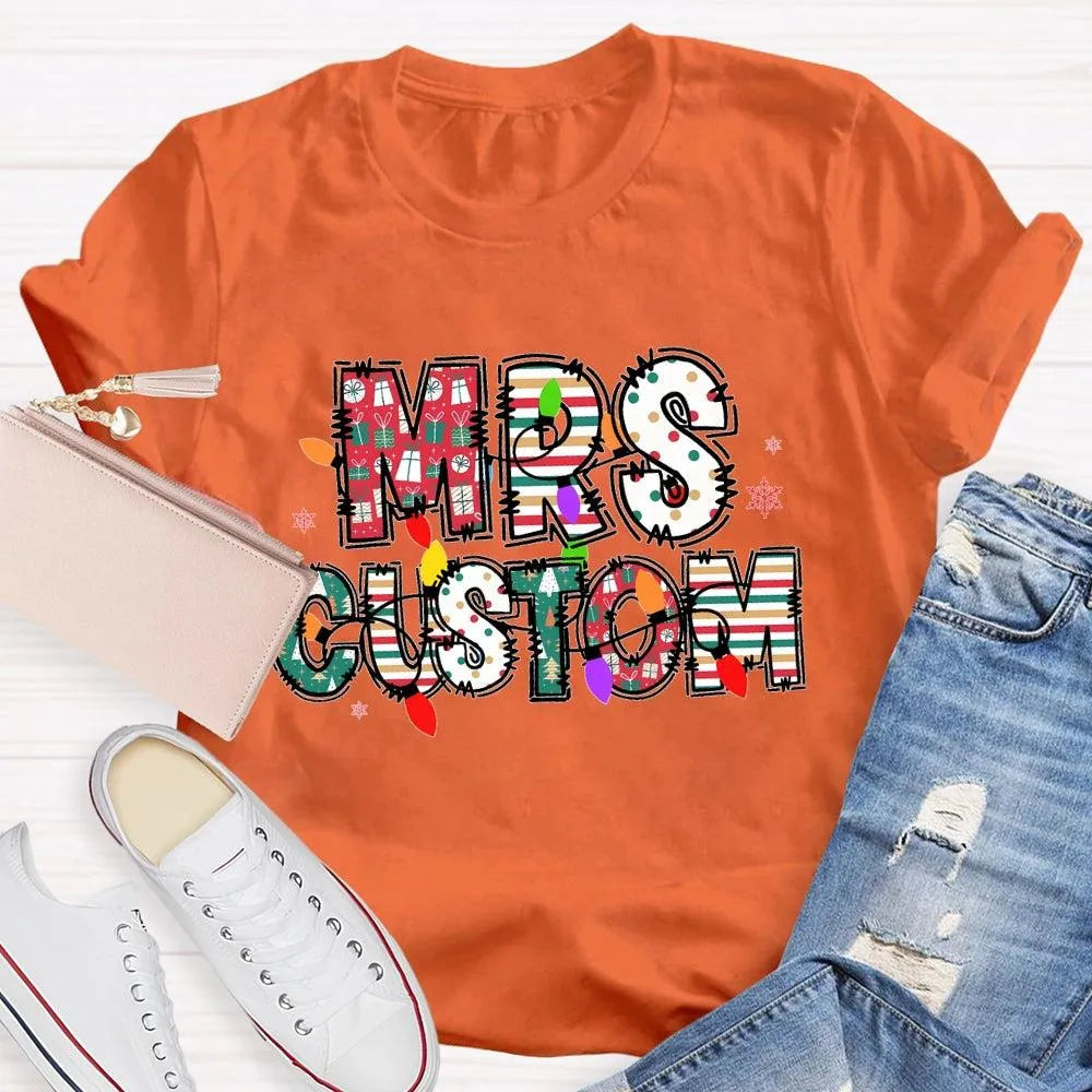 Custom Family Holiday Shirt, Personalized Christmas Lights Name T-Shirt, Adorable Festive Graphic Tee, Matching Christmas Cre