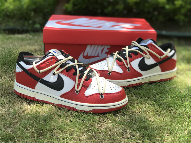 Low Top Sneakers, Red Cream Colorway, Lace Up Design, Casual Gift for Sneaker Fans