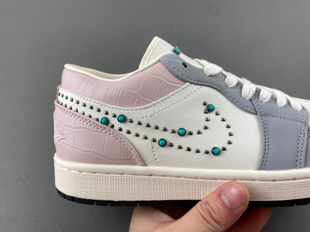 Low Top Sneakers, White Pink Gray Colorway, Lace Up Design, Casual Gift for Sneaker Fans
