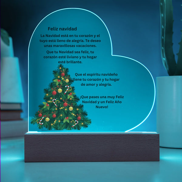 Lighted Christmas Acrylic Plaque, Spanish Christmas Acrylic Heart Plaque, Custom Heart Plaque Night Light