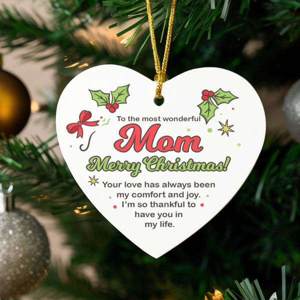 Heartfelt Message Christmas Ornament, Mom Heart Ceramic Ornament, Ceramic Keepsake Tree Ornament, Holiday Decor, Christmas Pr