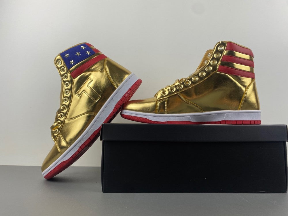 High Top Sneakers, Gold Red Colorway, Lace Up Design, Casual Gift for Sneaker Fans