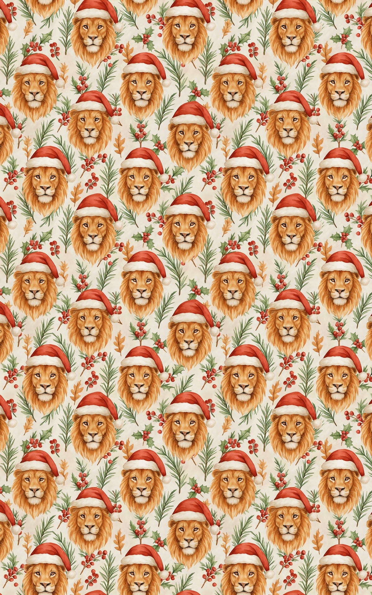 Festive Santa Hat Animal Gift Wrap, Christmas Lion Wrapping Paper, Safari Holiday Wrapping Paper, Animal Lover Xmas Present P