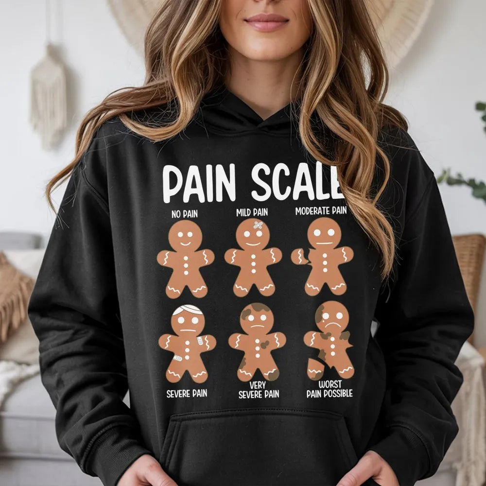 Humorous Christmas Cookie Nurse Hoodie, Pain Scale Gingerbread Man Hoodie, Medical Doctor Hoodie, Xmas Holiday Sweatshirt, RN