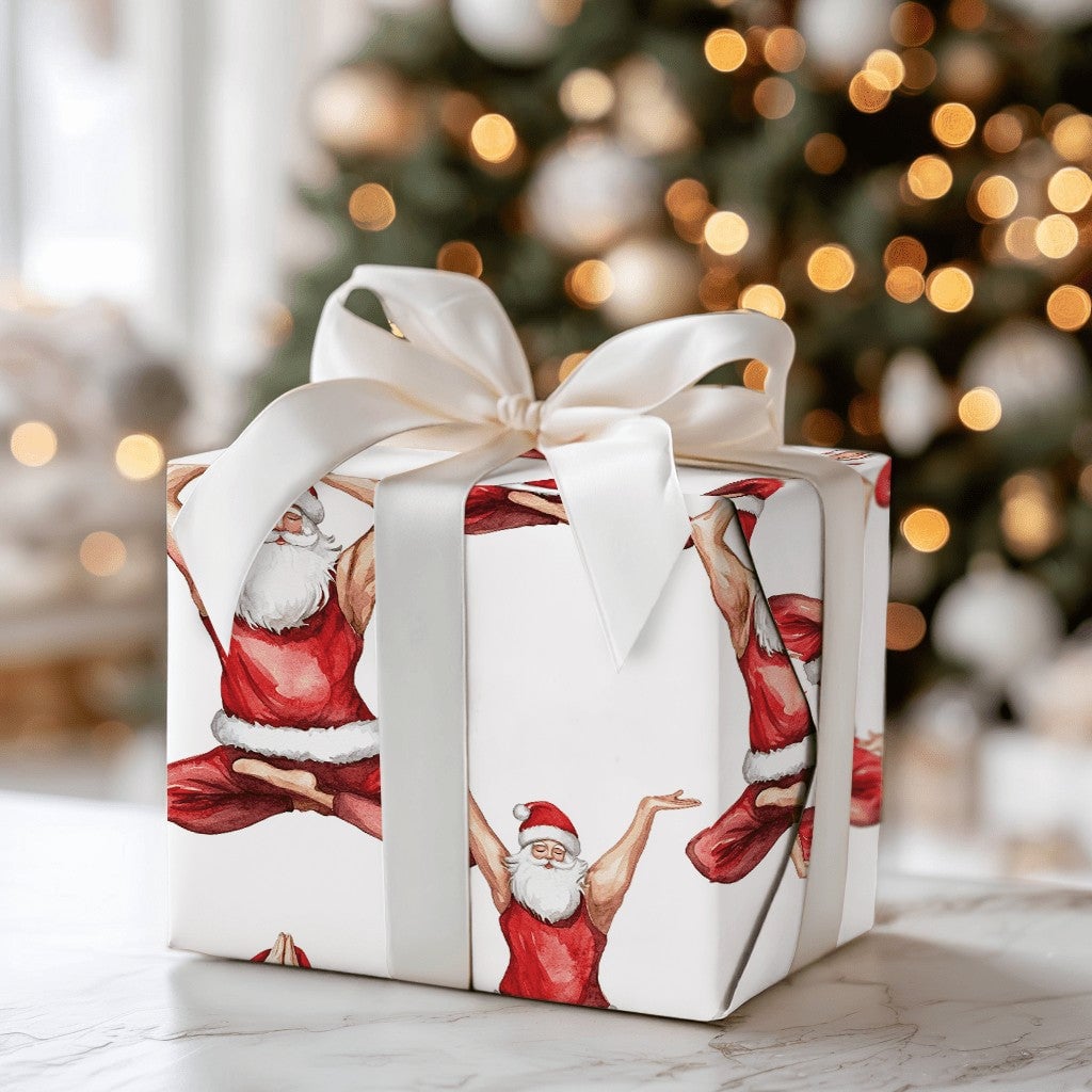 Fit Santa Christmas Wrapping Paper, Muscular Yoga Santa Wrapping Paper, Humorous Holiday Gift Wrap, Yogi Fitness Lover Gift W
