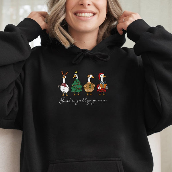 Humorous Holiday Animal Goose Sweatshirt, Jolly Goose Christmas Hoodie, Retro Goose Pullover, Adorable Tis the Season Xmas Ho