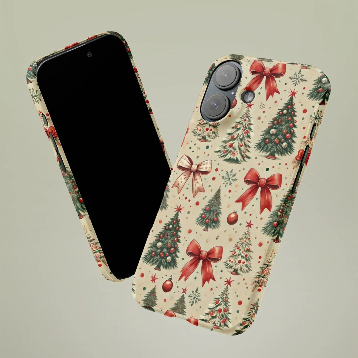 Vintage Red Bow Ornament Holiday Phone Case, Christmas Tree Phone Case for iPhone, Festive Winter Tough Phone Case, Christmas