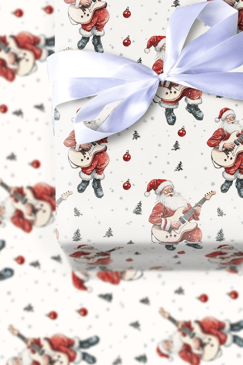 Rock Guitar Christmas Gift Wrap, Electric Guitar Santa Wrapping Paper, Musician Santa Wrapping Paper, Rocker Santa Holiday Gi