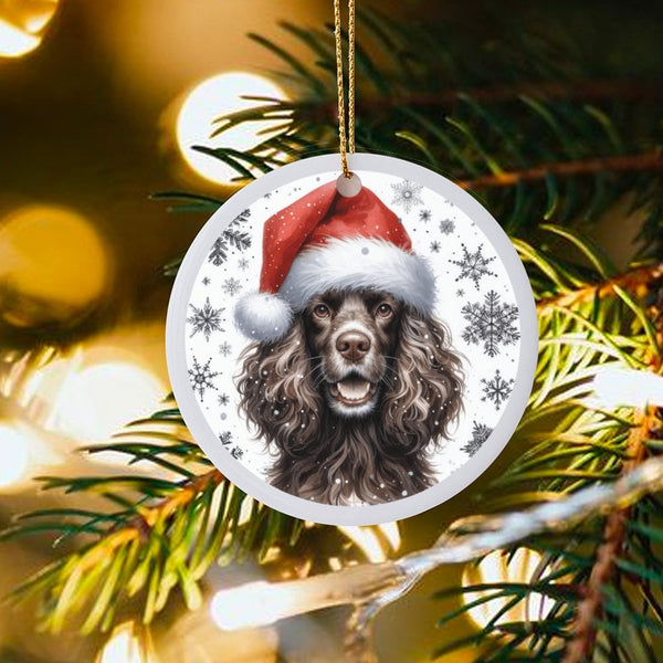 Santa Hat Dog Keepsake, Cocker Spaniel Christmas Ornament, Ceramic Dog Lover Ornament, Holiday Tree Decoration Present for Pe
