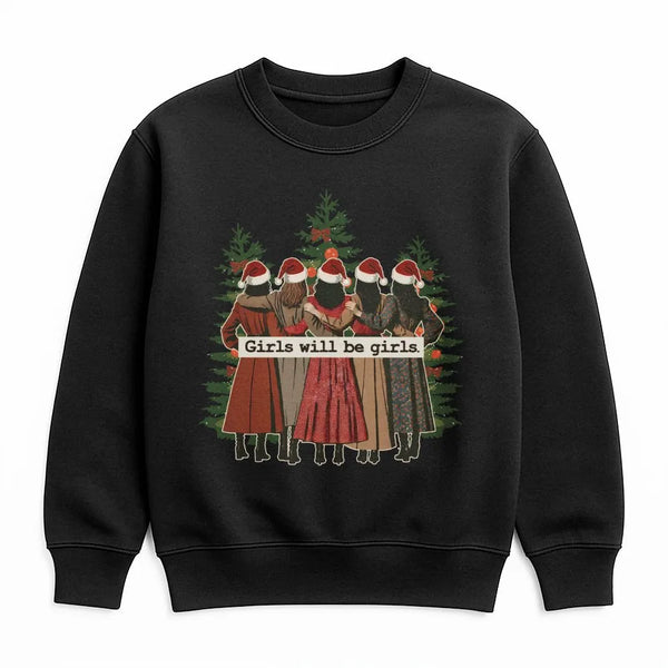 Retro Christmas Tree Sweatshirt, Girls Will Be Girls Sweatshirt, Feminist Holiday Sweatshirt, Adorable Xmas Tree Crewneck, Be