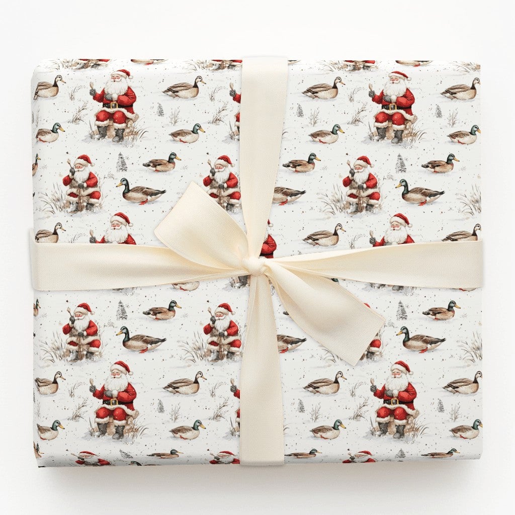 Mallard Duck Christmas Gift Wrap, Duck Hunting Santa Wrapping Paper, Winter Hunter Shotgun Wrapping Paper, Rustic Outdoor Gif